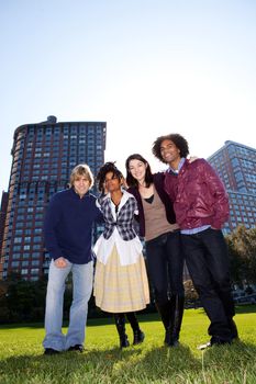 A group of friends in an urban setting