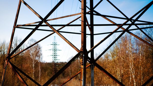 Electric tower in the forest