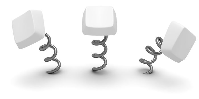 Three blank computer keys on springs