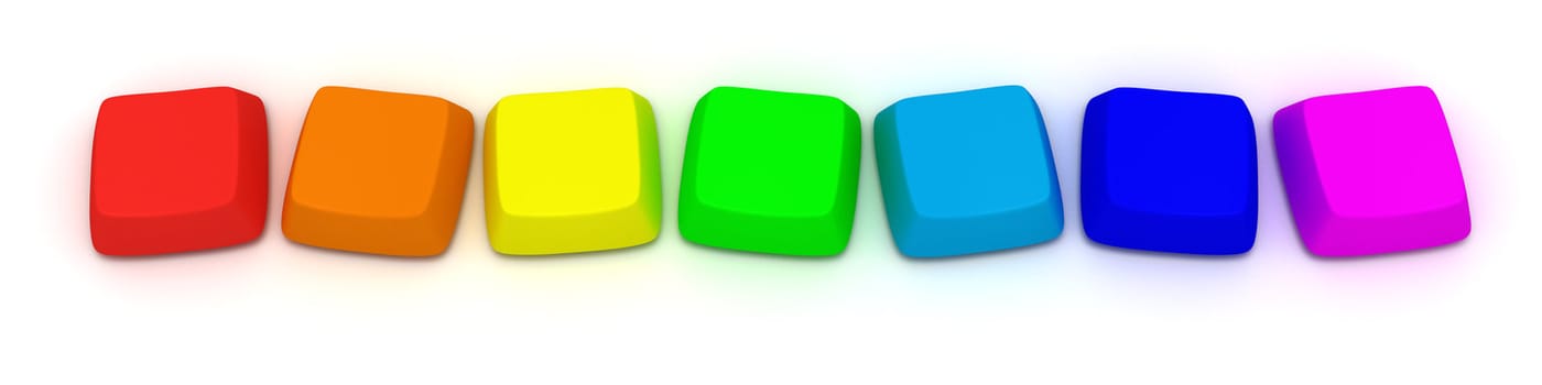 Computer keys by seven rainbow color, isolated