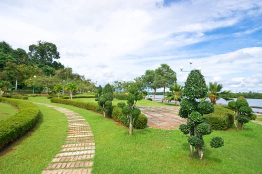 Stone footpath in ornamental garden