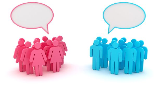 Chatting groups of men and women isolated on the white background