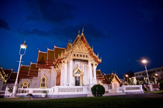 Marble temlple (Wat Benchamabophit) in evening, Bangkok, Thailand