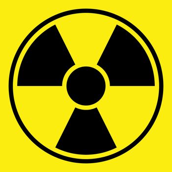 Round radiation warning sign on yellow background