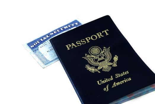 stock pictures of a social security card and a passport