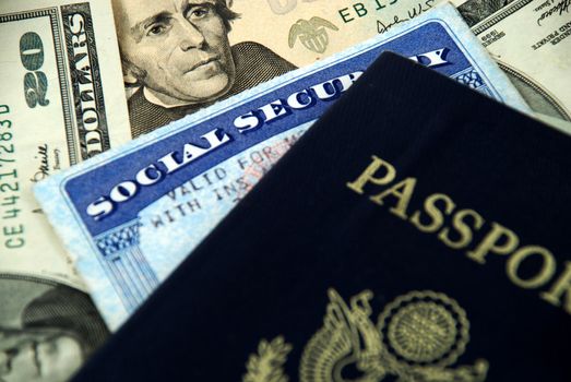 social security card, a passport and several dollar notes