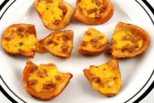 Stock pictures of potato skins loaded with chesse and bacon 