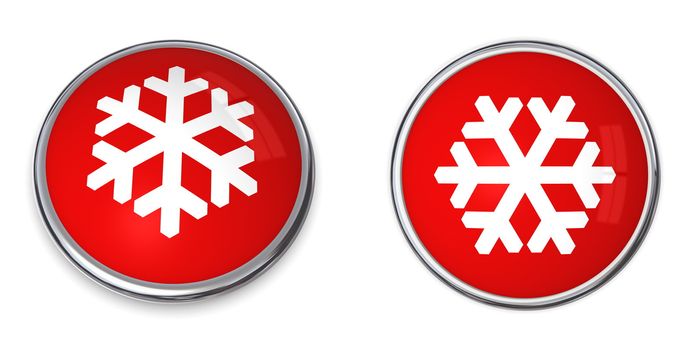 red rendered 3d button with big white snowflake