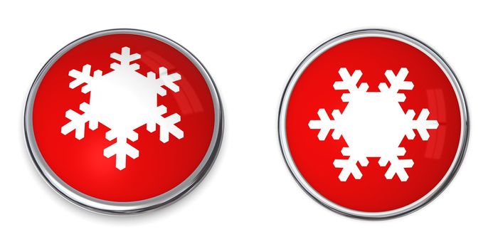 red rendered 3d button with big white snowflake