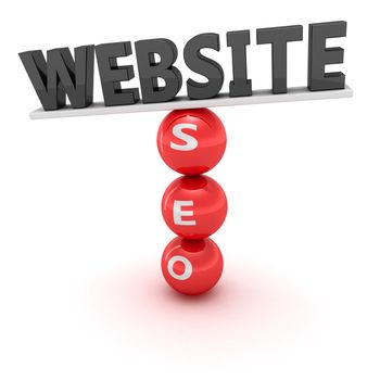 Unstable construction of black word "Website" on the red spheres with word  "SEO"