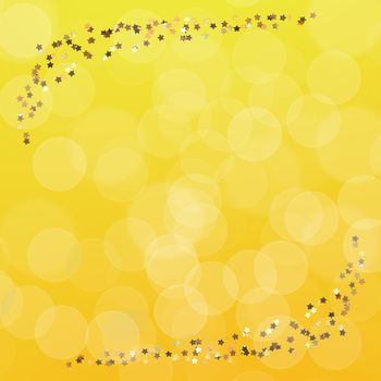Golden stars on the yellow blurred background, wallpaper pattern