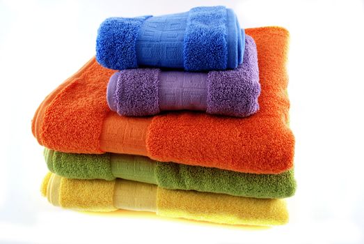 stock pictures of colorful bath towels stacked