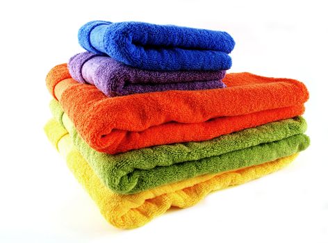 stock pictures of colorful bath towels stacked