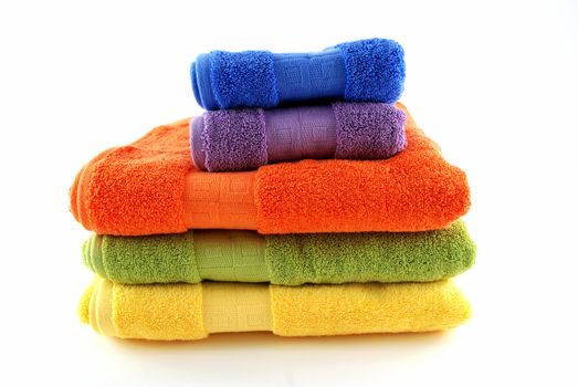 stock pictures of colorful bath towels stacked