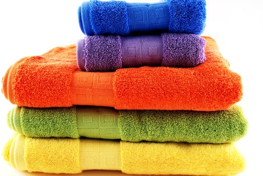 stock pictures of colorful bath towels stacked