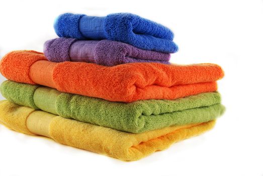 stock pictures of colorful bath towels stacked