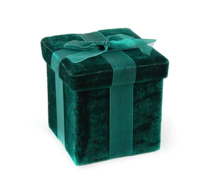 Green gift box with a laced up bow