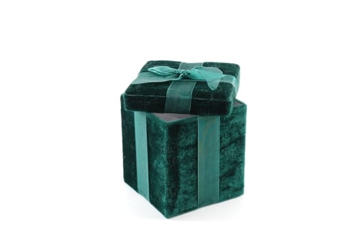 Green gift box with a laced up bow