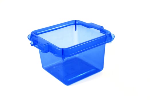 pictures of a blue plastic bin over a white background