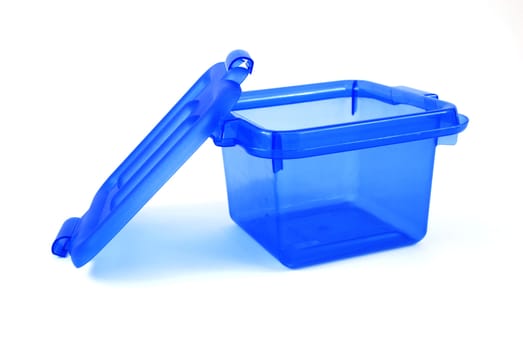 pictures of a blue plastic bin over a white background