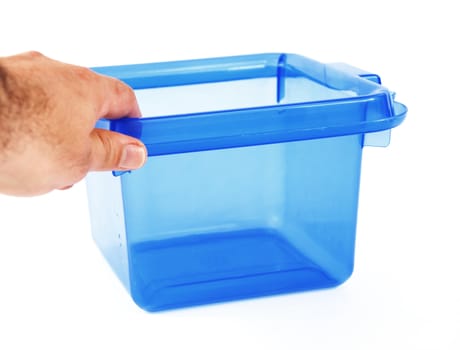 pictures of a blue plastic bin over a white background