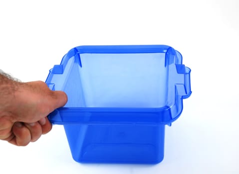 pictures of a blue plastic bin over a white background