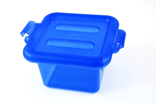 pictures of a blue plastic bin over a white background