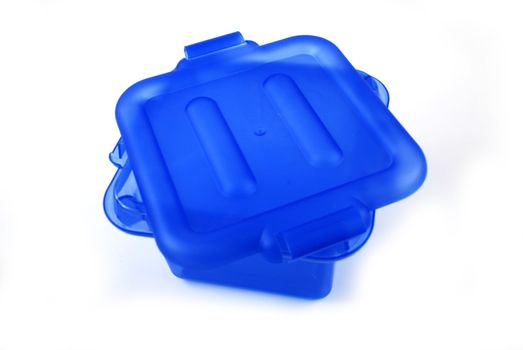 pictures of a blue plastic bin over a white background