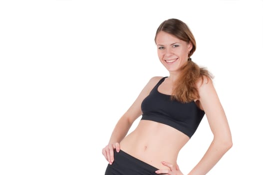 Beautiful woman doing exercises, isolated on white