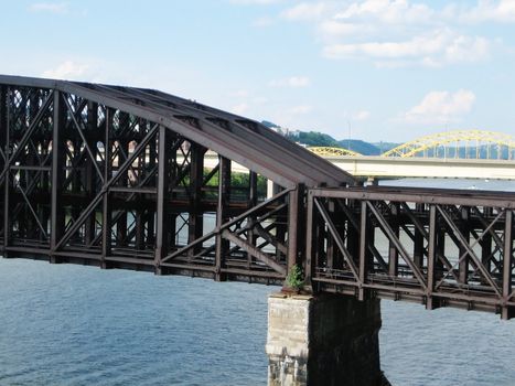 stock pictures of a metal bridge in a city