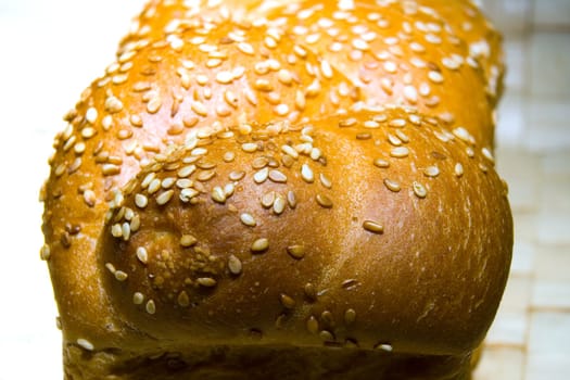 White bread baked from organic flour photographed close up