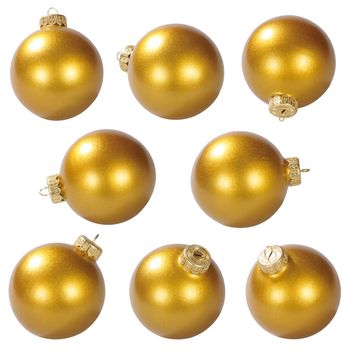 Gold christmas ball is in the different foreshortenings isolated on white with clipping paths