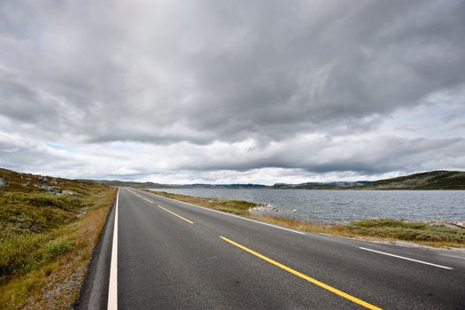 Road over mountain passage between Oslo and Bergen in Norway