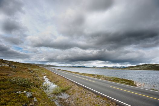 Road over mountain passage between Oslo and Bergen in Norway