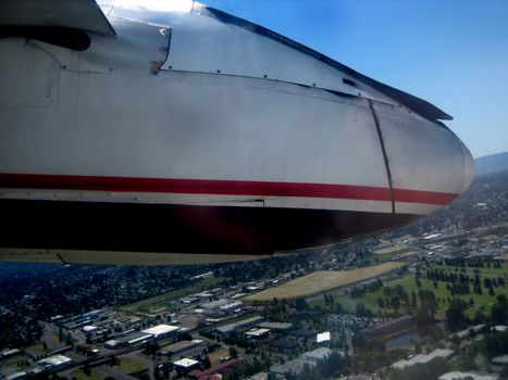 Landscape pictures taking from inside an airplane in the air