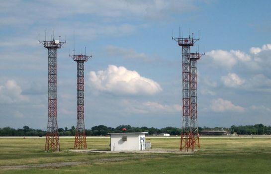 Stock pictures of antennas and other parts used in an airport for communications and operations support