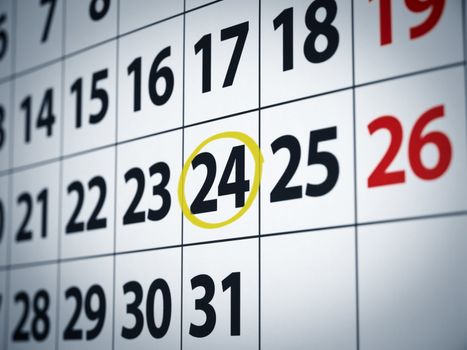 A date circled on a calendar with yellow ink.