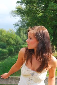 pretty girl in country looking away