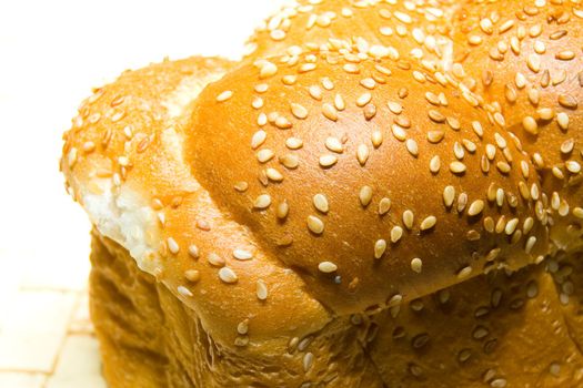 White bread baked from organic flour photographed close up