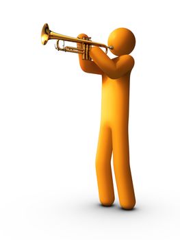 3d rendered stick figure playing trumpet.