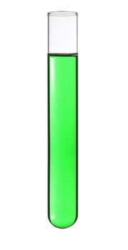 Isolated test tube with a green liquid.