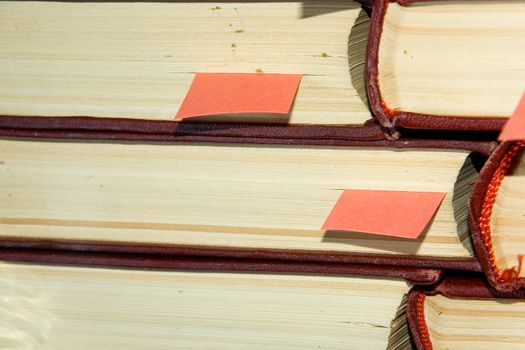 Old books in darkly red covers