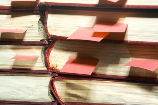 Old books in darkly red covers