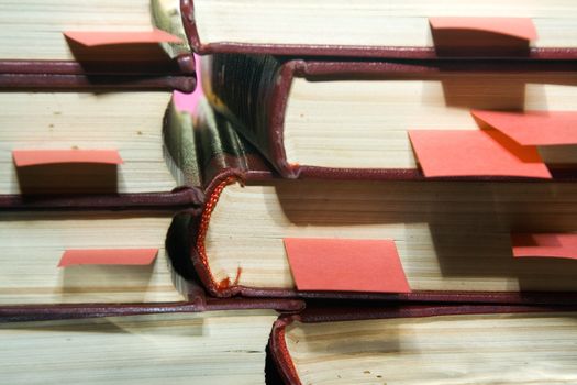 Old books in darkly red covers