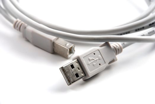 Stock pictures of USB cables and connectors used for computer equipment