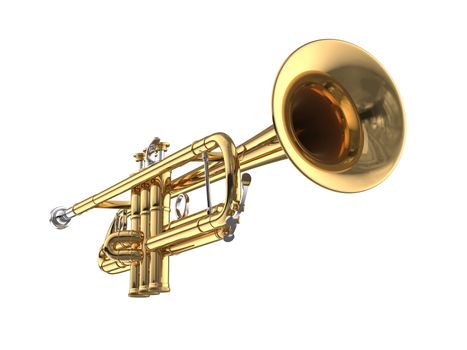 3D rendered trumpet on white background.