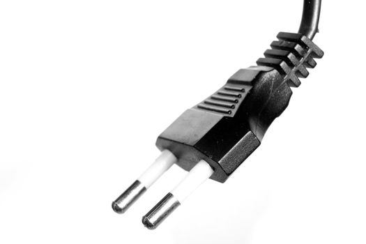 Black european electric plug on white background