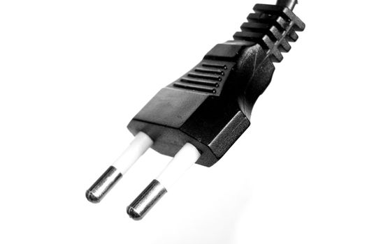 Black european electric plug on white background