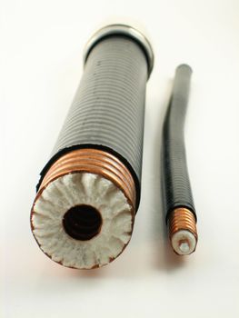 Comparison of the size of two coaxial cables