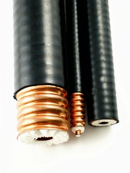 Pictures and close ups of coaxial cables and connectors of different sizes and for different uses